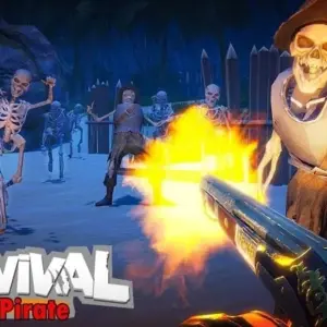 mô tả hình ảnh: Giao diện game Last Pirate với nhân vật chính đang đứng trên bờ biển