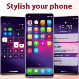 Mô tả hình ảnh: Giao diện chính của ứng dụng Launcher iPhone với các tùy chọn giao diện iOS khác nhau.