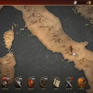 Mô tả hình ảnh: Hình ảnh giao diện game League of Rome với quân lính La Mã đang hành quân.
