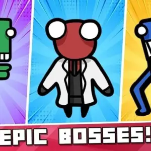 Mô tả ảnh về giao diện game Little Hero Survival.io với nhân vật Dicehead đang chiến đấu với zombie
