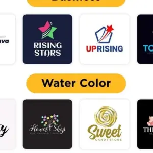 Mô tả ảnh: Giao diện chính của ứng dụng Logo Maker với các tùy chọn thiết kế logo đa dạng.