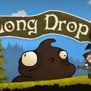 Mô tả hình ảnh về giao diện trò chơi Long Drop với các nhân vật "chất thải" ngộ nghĩnh