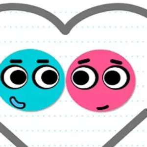 Mô tả hình ảnh: Giao diện game Love Balls với hai quả bóng màu hồng và xanh
