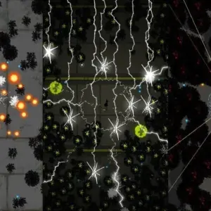 Mô tả hình ảnh: Giao diện game Magic Survival với nhân vật pháp sư ở giữa vòng tròn phép thuật, xung quanh là vô số quái vật đang tấn công