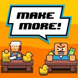 Mô tả hình ảnh: Giao diện game Make More! với nhân vật chính và các công nhân đang làm việc.