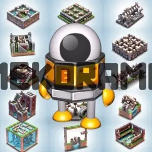 Mô tả hình ảnh: Giao diện game Mekorama với chú robot đáng yêu