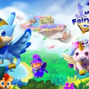 Mô tả hình ảnh: Giao diện game Merge Fairy Tales với hình ảnh khu vườn thần tiên đầy màu sắc