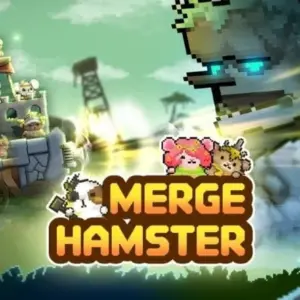 Mô tả ảnh: Hình ảnh giới thiệu game Merge Hamster với một chú chuột hamster cầm vũ khí