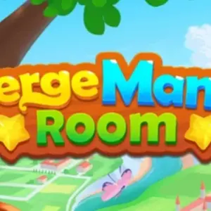 Mô tả hình ảnh: Giao diện chính của game Merge Manor Room với hình ảnh căn biệt thự và các vật phẩm cần ghép.