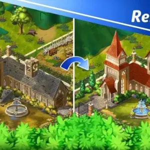 Mô tả hình ảnh: Giao diện game Merge Merge với hình ảnh cô gái và khu vườn