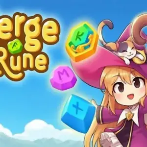 Mô tả ảnh: Hình ảnh quảng cáo game Merge Rune với hình ảnh nữ pháp sư và mèo