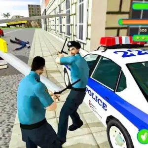 Mô tả hình ảnh: Giao diện game Miami Police Crime Vice Simulator với hình ảnh nhân vật cảnh sát