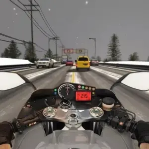 Mô tả ảnh: Giao diện game Motor Tour với hình ảnh một chiếc mô tô đang di chuyển trên đường đua.