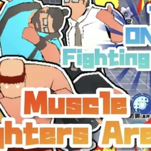 Mô tả hình ảnh: Giao diện game Muscle Fighters Arena với hình ảnh một võ sĩ cơ bắp đang tung chiêu