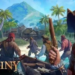 Mô tả hình ảnh: Giao diện game Mutiny: Pirate Survival với hình ảnh một tên cướp biển