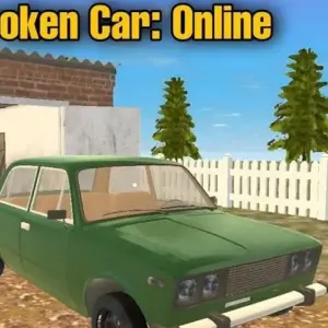 Mô tả hình ảnh: Giao diện chính của game My Broken Car: Online với một chiếc xe đang được sửa chữa trong gara.