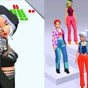 mô tả hình ảnh: Giao diện chính của game My Fashion Show với hình ảnh một cô người mẫu đang trình diễn thời trang