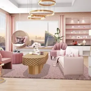 Mô tả hình ảnh: Giao diện game My Home Design: Modern House với một căn phòng được trang trí đẹp mắt