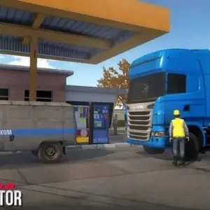 Mô tả hình ảnh: Giao diện game Nextgen: Truck Simulator với hình ảnh một chiếc xe tải đang di chuyển trên đường.