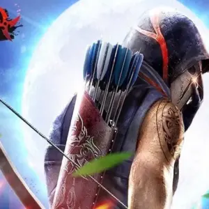 Mô tả hình ảnh: Banner quảng cáo game Ninja's Creed với hình ảnh ninja cầm cung tên đang ngắm bắn
