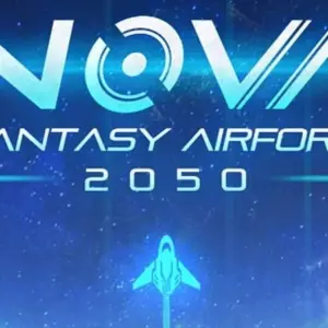 Mô tả hình ảnh: Hình ảnh game NOVA: Fantasy Airforce 2050 với một phi thuyền không gian đang bay trên nền hành tinh.