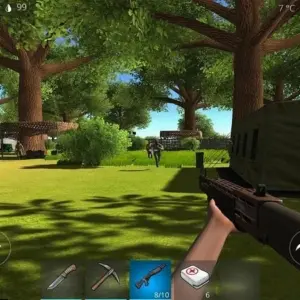 Mô tả hình ảnh về một người đàn ông đang chế tạo đồ trong game Ocean Is Home: Survival