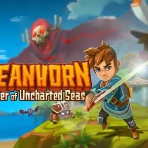 Mô tả hình ảnh: Giao diện game Oceanhorn với nhân vật chính đứng trên một hòn đảo.