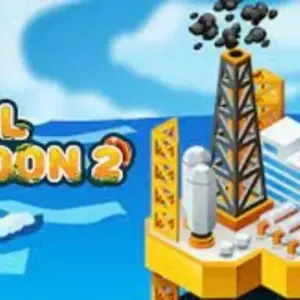 Mô tả hình ảnh: Giao diện chính của game Oil Tycoon 2 với giàn khoan dầu trên biển