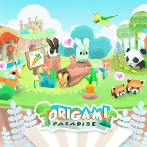 Mô tả hình ảnh: Giao diện chính của game Origami Paradise với hình ảnh các con vật được gấp bằng giấy.