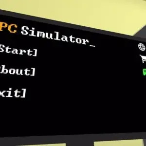 Mô tả hình ảnh về giao diện game PC Simulator với đầy đủ linh kiện