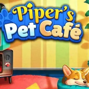 Mô tả hình ảnh: Giao diện game Piper's Pet Cafe với hình ảnh cô gái Piper và chú chó cưng