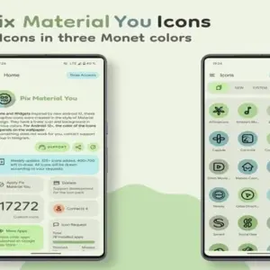 Mô tả hình ảnh: Giao diện ứng dụng Pix Material You Icons với các icon được thiết kế theo phong cách Material You.