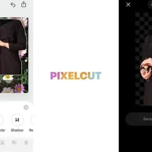 Mô tả ảnh: Logo Pixelcut trên nền xanh dương