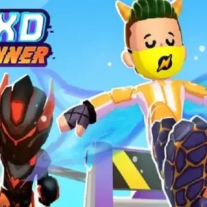 mô tả hình ảnh: Giao diện game PKXD Runner với nhân vật đang chạy trên đường đua