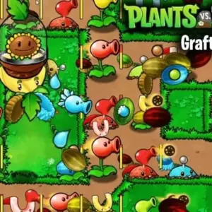 Mô tả hình ảnh: Banner quảng cáo game Plants vs Zombies Grafted với hình ảnh zombie và cây trồng