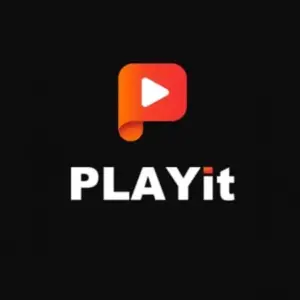 Mô tả ảnh: Giao diện ứng dụng PLAYit với logo đặc trưng trên nền màu cam.