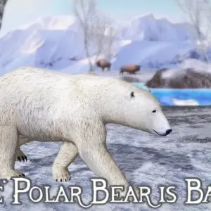 mô tả hình ảnh: Giao diện game Polar Bear Simulator 2 với hình ảnh chú gấu bắc cực đang di chuyển trên tuyết.