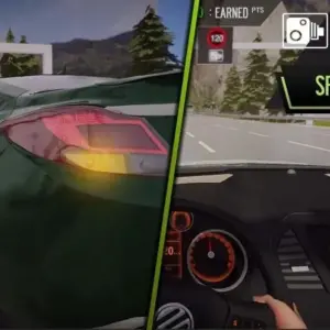 Mô tả hình ảnh: Giao diện game POV Car Driving với góc nhìn từ trong xe