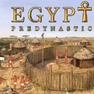 Mô tả hình ảnh: Hình ảnh giao diện game Predynastic Egypt với khung cảnh sa mạc và các công trình kiến trúc Ai Cập cổ đại.