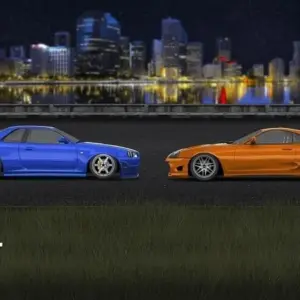 Mô tả hình ảnh: Giao diện game Project Drag Racing với một chiếc xe đua màu xanh lá cây