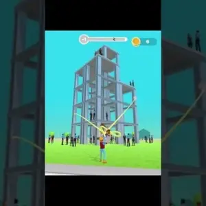 Mô tả hình ảnh: Giao diện game Pull It Down với một tòa nhà cao tầng đang được phá dỡ