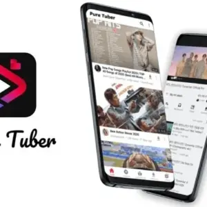 Mô tả ảnh: Giao diện ứng dụng Pure Tuber với nút phát video lớn ở giữa.