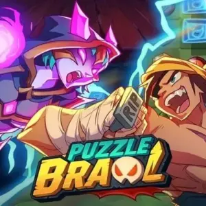 mô tả hình ảnh: Giao diện game Puzzle Brawl với hình ảnh các nhân vật hoạt hình đầy màu sắc