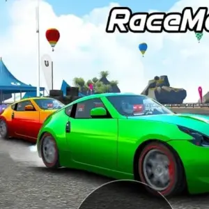Mô tả ảnh: Hình ảnh giao diện game Race Max Pro với một chiếc xe đua màu đỏ đang ở vạch xuất phát.
