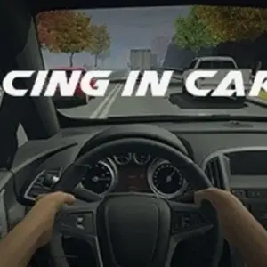 Mô tả hình ảnh: Giao diện game Racing in Car 2 với hình ảnh chiếc xe đang di chuyển trên đường
