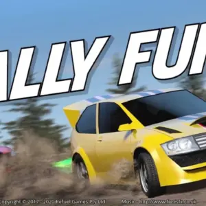 Mô tả ảnh: Giao diện game Rally Fury với một chiếc xe đua đang drift trên đường đua đầy bụi đất.