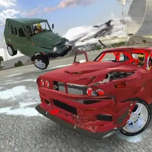 mô tả hình ảnh: Giao diện game RCC - Real Car Crash với một chiếc xe đang bị phá hủy