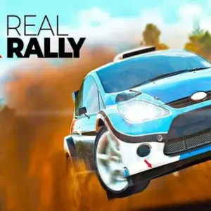 Mô tả ảnh: Giao diện game Real Rally với một chiếc xe đua đang di chuyển trên đường đua.