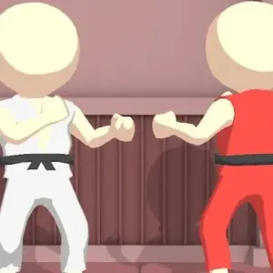 Mô tả ảnh: Giao diện game Reel Fight với hình ảnh hai nhân vật đang chuẩn bị chiến đấu.