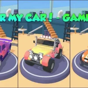 Mô tả hình ảnh: Giao diện game Repair My Car! với một chiếc xe hơi đang được sửa chữa.